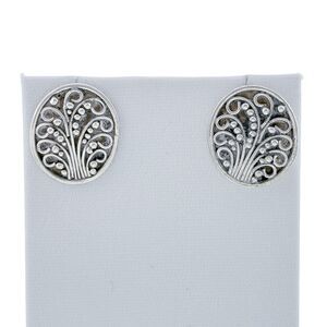 Vintage Sterling Silver 925 Oval Filigree Pierced Earrings